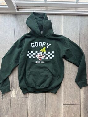 Gildan Dark Green Goofy Hoodie with Checkerboard Graphic